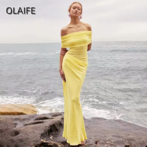 Off The Shoulder Satin Mermaid Sexy Summer Beach Party Dresses Customized Sleeveless Floor-Length Prom Dresses vestidos de gala