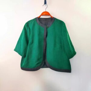 High Quality Xiangyun Yarn Chinese Style Improved Shawl Women’s Summer Green Pattern Contrast Color Short Coat Comfortable