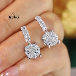 KUGG 100% 18K White Gold Earrings Luxury Shiny Design 0.76carat Real Natural Diamond Stud Earrings for Women High Party Jewelry