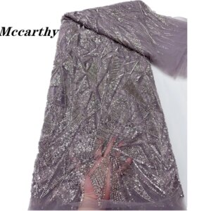 Mccarthy High Quality Italian Tulle Lace Heavy Beaded Fabric Party Dress with Sequins Garment For Wedding Sewing Designs