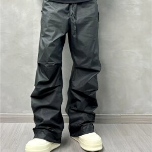 Retro Personality Wide-Leg Overalls Wax Surface Loose Pleated Casual Pants Men’s Trousers