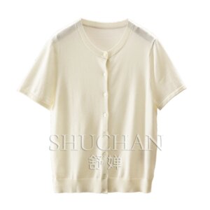 60 Worsted Wool Round Neck Short-sleeved Knitted Cardigan Women 3Z39 Summer Cardigan Sueters De Mujer