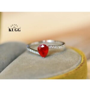 KUGG 100% 18K White Gold Rings Classic INS Style Shiny Diamond Natural Ruby Gemstone Ring for Women High Engagement Jewelry
