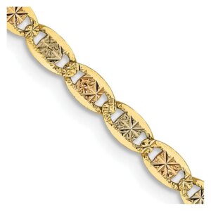14K 18 inch 2.75mm Tricolor Pav Valentino with Lobster Clasp Chain