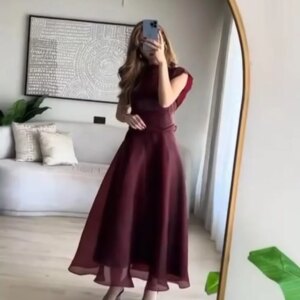 Customized A-Line Prom Dresses Tea-Length Sleeveless O-Neck Evening Dresses Simple Fashion Bow Sashes Casual Party Dresses