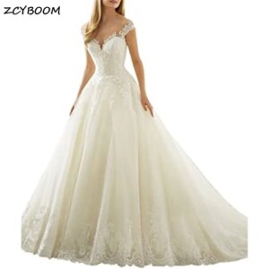 Elegant Sweetheart Neck Appliques Spaghetti Strap Tulle Lace Wedding Dresses For Women 2025 Court Train Bridal Ball Gowns