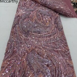 Onion Luxury African Sequins Lace Fabric 2025 High Quality French Nigerian Groom Beaded Lace Fabric For Sewing Dress JY80YH-3
