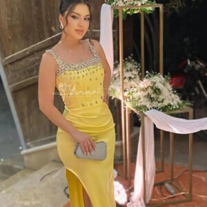 customized Sexy Mermaid Beaded Prom Dress Women Square Neck Party Evening Gowns Ankle-Length customized Special Occasion Dresses