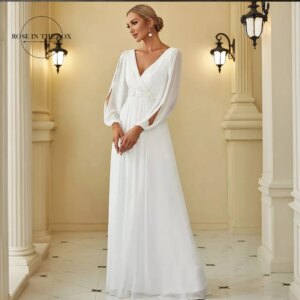 Women’s Long Evening Dresses With Sleeves Chiffon V Neck Applique Prom Party Gowns Elegant robes de soirée Customized 2025