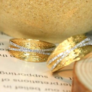 Aazuo 18K Yellow Gold South Africa Diamonds 0.20ct Sandblasting Line Ring Gift For Women Luxury Engagement Halo anillos mujer