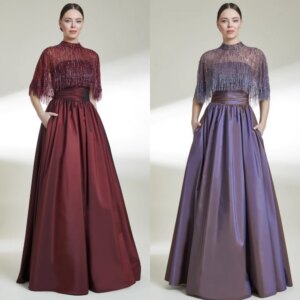 Customized S Pleat Wedding Party A-line High Collar Bespoke Occasion Gown Long Dresses
