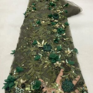 Wholesale 3D Leaves African Beaded Lace Fabric Nigerian Sequins Tulle Fabric for Wedding Dress French Luxury Beads, High Quality