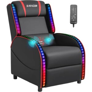 Homall LED Gaming Massage Recliner Chair Racing Style Single Living Room Sofa Comfortable Ergonomic Home Theater Seating(Red)