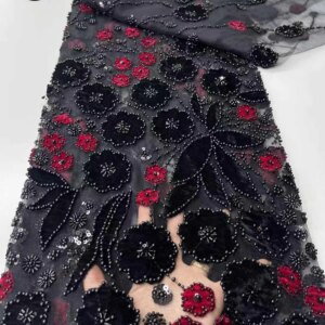 African Beaded Lace Fabric 2025 High Quality Nigerian Bride Lace French Sequin Tulle Lace Fabric Wedding Party Dress 5 Yards