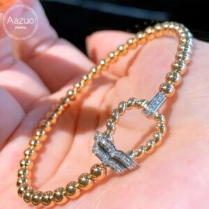 Aazuo 18K Yellow Gold Real Diamonds High Quality Bracelet For Woman Engagement Anniversary Style Simple Eternal Fine Jewelry