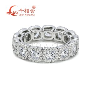 6mm Cushion Cut Moissanite Eternity Band Ring Sterling 925 Silver Hip Hop Style round Diamond Unisex Jewelry