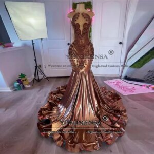 Glitter Crystals Beaded Prom Dresses For Black Girls Customized Sleeveless Mermaid Long Evening Party Gowns robes de soirée 2025
