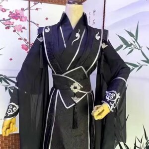 Customized Halloween Ancient King Cosplay Costume For Men Oversized Chinese Traditional Vintage Hanfu Black Sets Large Size 5XL