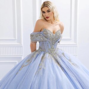 Customized Shiny blue Quinceanera Dress Off Shoulder sequin applique crystal Beads Lace layering vestidos de 15 Quinceanera