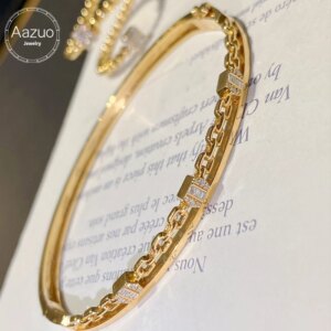 Aazuo Fine Jewelry 18K Yellow Gold Real Diamonds Line Bangle For Woman Upscale Trendy Wedding Engagement Party Luxurystyelife