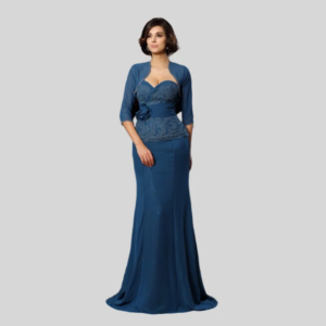 Blue Mother Of The Bride Dresses Mermaid Chiffon Applique Plus Size With Jacket Long Groom Mother Dresses For Wedding Customized