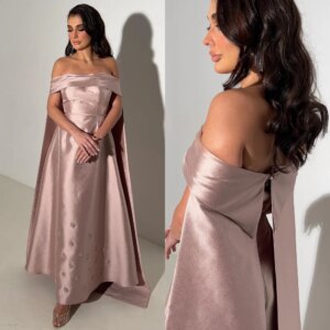 Customized Evening Satin Beading Draped Pleat Formal Evening A-line Off-the-shoulder Bespoke Occasion Gown Saudi Arabia