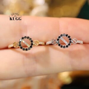 KUGG 100% 18K White or Yellow Gold Rings Real Natural Black Diamond Ring for Women Fashion INS Style High Wedding Jewelry