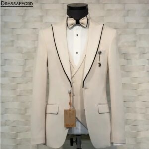 Champagne Elegant Formal Men Business Occasion Tuxedos Grooms Wedding Party Prom Male Suit 3 Piece Set Blazer Vest Pants