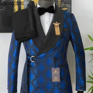 Blue Jacquard Formal Wedding Suits Men’s Business Suit 2 Pieces (Jacket+Pants) Man Tuxedo Groom Wear