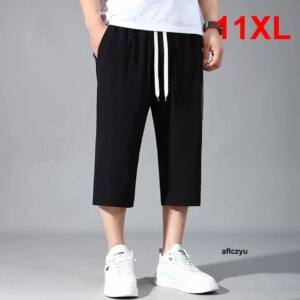 Summer Calf-length Pants Men Straight Plus Size 10XL 11XL Fashion Casual Elastic Waist Male Big Bottom