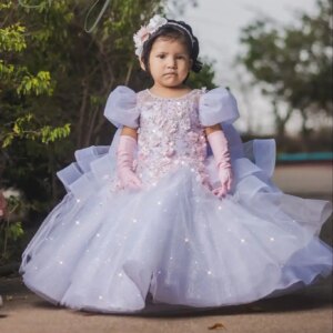 White Flower Girl Dresses Pink Applique Customized Kids Princess Birthday Party Gowns Quinceanera Litter Girl’s Pageant Dress