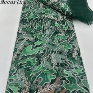 Latest African Sequins Beads Lace Fabric 2025 High Quality Lace Material French Nigerian Lace Fabrics For Women Party