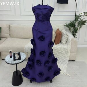 Customized Evening Dress Formal Women Party Occasion YPMWZX Strapless Mermaid Floor Length Skirts Shirred Applique 3D Flower Bes
