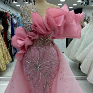 Blush Pink Ruffles Sleeve Evening Dress With Overskirt 2025 Wedding Engagement Party Gowns Second Reception Dress Customized