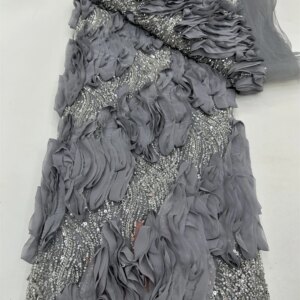 2025 Latest French 3D Beaded Tulle Lace Fabric High Quality African Net Lace Fabrics With Sequins For Bridal Wedding Party Dress