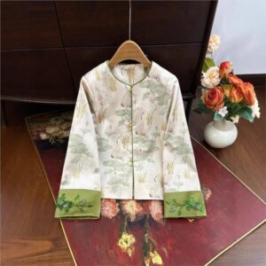 New Chinese coat national style beads all temperament reduction long sleeve outside the top