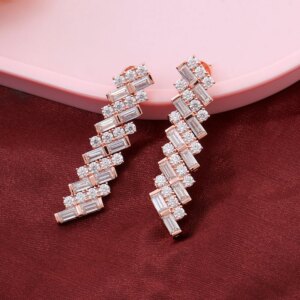 Provence 18/14/10K Rose Gold DEF VVS Round And Baguette Cut Moissanite Tassel Earrings for Women Trendy Customized Gift