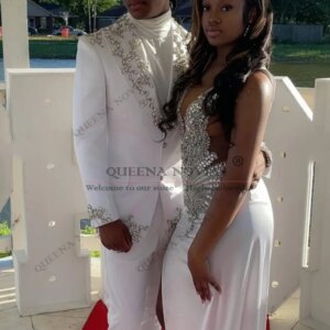 Exclusive Suits Men Single Breasted Prom Blazer Customized Beaded Stones Groom Wedding Tuxedo Male Fashion Banquet Party Dresses