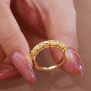 Provence gemstone 18K solid gold angular band yellow lab sapphire wedding band stacking engagement ring custom anniversary gifts