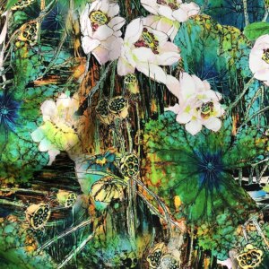 Heavy Crepe High Quality Real Silk Fabric Pond Spray Painting Dress Shirt Cloth