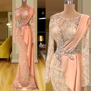 Popular Sheath Gown Prom Dresses Appliques Pattern Sequins Lace Party Dresses Big Size Custom Size Colour vestidos de festa