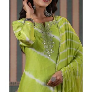 Green Color Party Wear Kurta Pant with Dupatta Set Women Salwar Kameez Suit Set