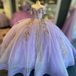 Lavender Quinceanera Dresses Off Shoulder Ball Gown Sweet 16 Dress Beading Sequin Applique Lace Tull Birthday Party Vestidos 15