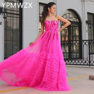 Customized Evening Dress Women Party Occasion Prom Gown YPMWZX Strapless A-line Floor Length Skirts Bespoke Dresses For