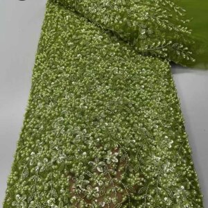 African Beads Lace Fabric 5 Yards Sequins Embroidery Nigerian Lace Fabric 2025 High Quality Laces Groom Tulle French For Dress