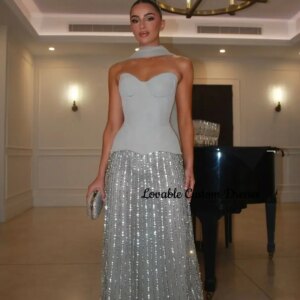 Customized فساتين سهرة Column Sweetheart Floor-Length Luxury Evening Dresses Beadings Zipper Up Sleeveless Dresses For Prom