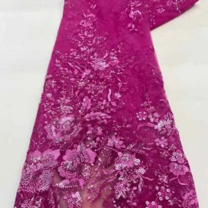 Latest 3D Flowers African Lace Fabric 2025 Styles French Beads Tulle Lace Fabrics 5 Yards Nigerian Lace Fabrics for Party