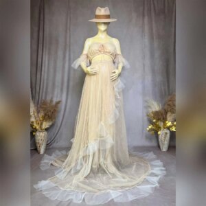 2025 New Clothes for Pregnant Women Baby Shower Tulle Off-the-shoulder Two-piece Set for Summer Beach Photography Wedding Party
