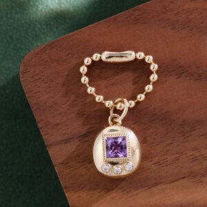 Provence 18K/14K/10K Gold Princess Cut Purple Lithium Lab Grown Gem With Round Moissanite Tamagotchi Pendant Customized Gift