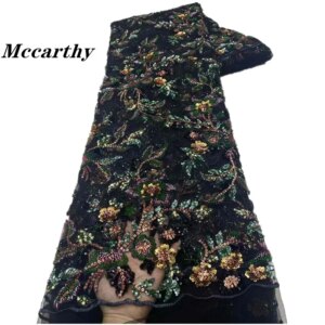 Mccarthy High Quality African Lace Fabric Sequins Mesh Lace Luxury 3D Beads Embroidered Tulle Lace Fabric For Sewing Accessories